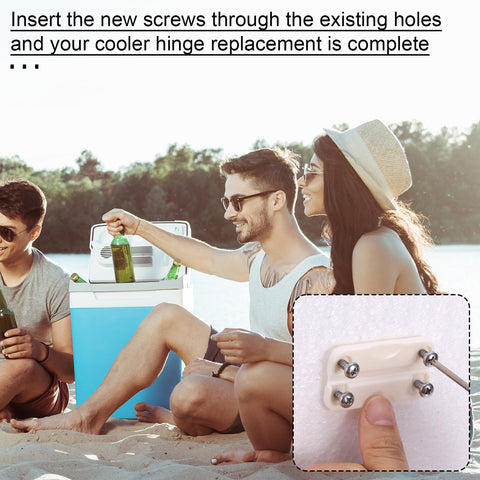 Four Pack Plastic Cooler Hinges For Igloo 50 To 165 Quart Coolers With Sixteen Screws Replacement Parts for Outdoor Ice Chests on Beach