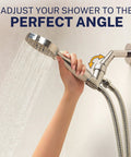 Solid Metal 3 Spray Handheld Shower Head With Long Hose And Holder Chrome Finish 2.5 GPM High Pressure, hand adjusting angle.