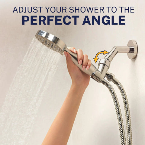 Solid Metal 3 Spray Handheld Shower Head With Long Hose And Holder Chrome Finish 2.5 GPM High Pressure, hand adjusting angle.