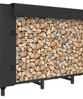 4 Foot Firewood Rack Holder With Cover, Adjustable Heavy Duty Fire Log Stacker Stand with logs for indoor outdoor use.