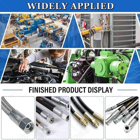 Heavy Duty Electric Hydraulic Hose Crimper With Eight Piece Full Die Set For Repairing 6-25 Mm Inner Diameter Fittings, showcasing its wide application in automotive settings.