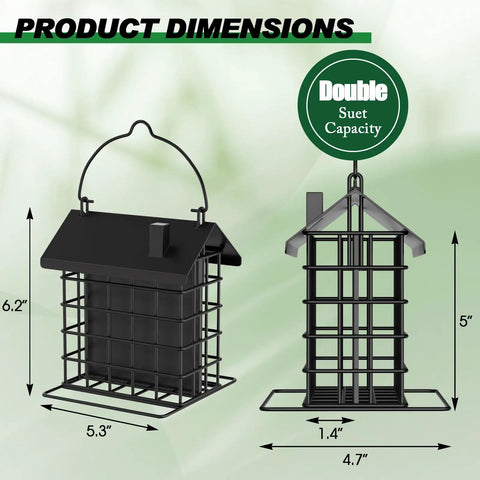 All Metal Double Suet Bird Feeder For Outdoors Hanging With Weather Resistant Roof And Perch, Durable Cage Holder dimensions