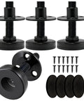 Heavy Duty Adjustable Leveling Feet Four Pack With One Inch Height Adjustment And Three Eights By Sixteen Thread Solid Steel Furniture Glides in black for stable application.
