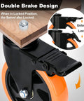 5-Inch Stem Caster Wheels With Brakes, Dual Locking Swivel Casters, 1500 Lbs Capacity, close-up showing brake mechanism