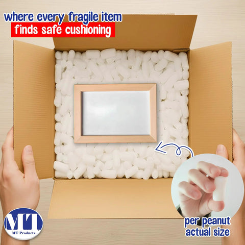 Eco Friendly Off White Plant Based Packing Peanuts Bulk Void Fill Padding For Fragile Moving Supplies Heavy Duty Cushion Material in a box.