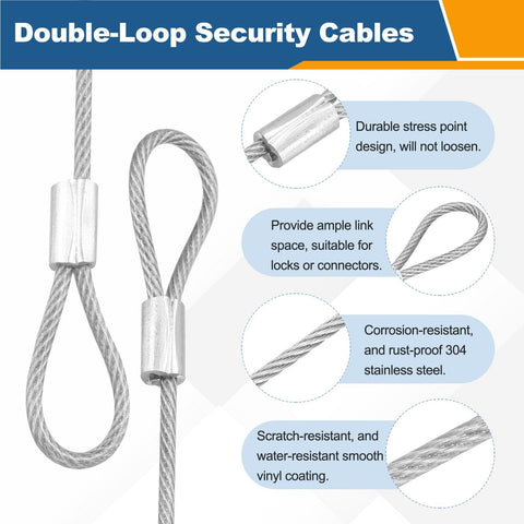 6 Pack Security Cable Lock Set With Double Loop Cables, Vinyl Coated 304 Stainless Steel Wire For Luggage and Bike details