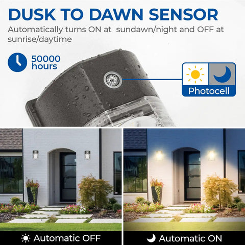Dusk To Dawn 26W LED Wall Pack Lights, 3000 Lumens Outdoor Flood Security Lighting With IP65 Waterproof Aluminum Housing, 3000K Warm White