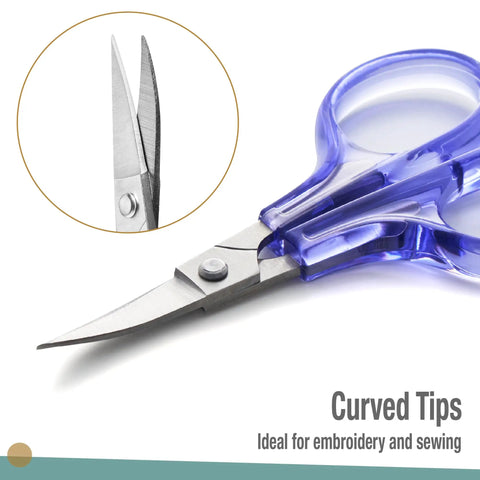 Curved And Straight Craft Scissors Set For Embroidery And Sewing, Multipurpose Stainless Steel With Protective Covers, Green And Purple Handles, Ideal For Paper Cutting, Detailing, And DIY Craft Projects, curved-tip stainless steel scissors with purple handle and cover