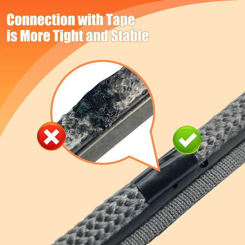 Wood stove door gasket kit, 1-inch high-temp fiberglass rope, grey braided seal in door channel, close-up