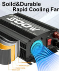No Sweat 500 Watt Power Inverter For Cars RV Trucks Plug And Play 12Volt To 110Volt Converter with cooling fan.