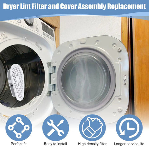 Lint Filter Screen Replacement W10828351 For Dryer Models 8531964 And 8531967, premium plastic and steel mesh, dryer door view