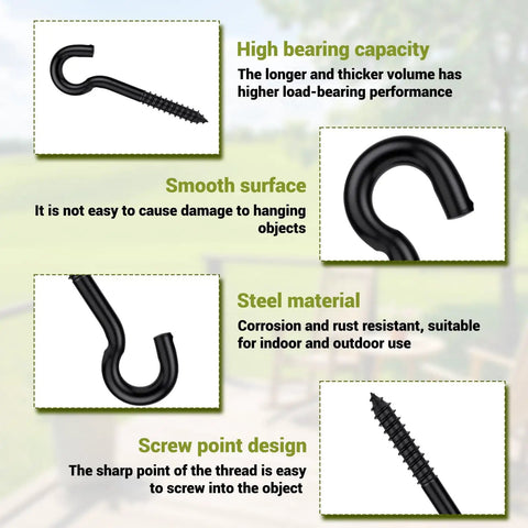 Beefy 3/8 X 4.5 Inch Steel Screw Hooks 10 Pack Tough Self Tapping Eye Bolts for Hanging with high capacity and smooth surface