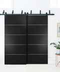Planum 0020 Interior Barn Bypass Sliding Doors No Glass Solid Wood 56x96 Black Modern Style installed in living space