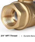 3/4 inch NPT thread on brass electric valve, part of Motorized Ball Valve Three Quarter Inch Brass Electric Valve With Standard Port 9 To 24 Volt AC DC Two Wire Auto Return Easy DIY Install Shut Off For Home Heating Irrigation And Water Control