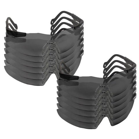 Stack of 12 Smith And Wesson Magnum 3G Safety Glasses With Black Frame And Smoke Lenses, ANSI Z87.1 Plus Rated Eye Protection For The Job Site.