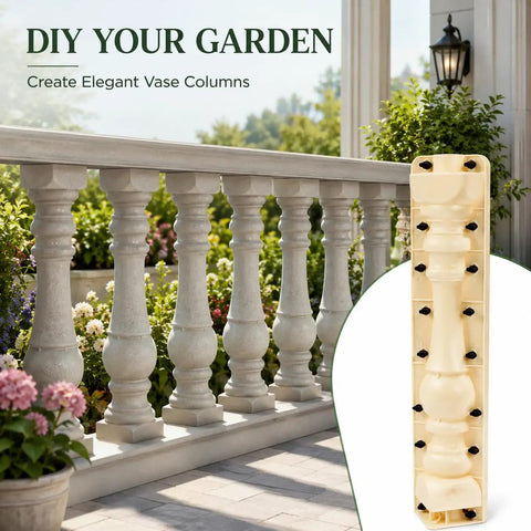 Column Balustrade Mold For Concrete And Plaster DIY Garden And Patio 27.6 Inch Two-Piece Reusable Plastic Form in garden setting