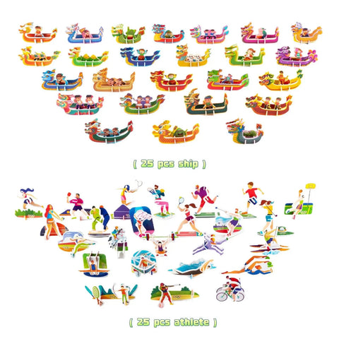3D Cartoon Puzzle DIY Paper Craft Kit For Creative Building And STEM Projects That Sparks Learning Includes 176 Pieces Across Numbers Astronauts Athletes Vehicles Veggies And Letters For Fun Home Office Decor And Educational Activities, 25-piece ship and athlete sets