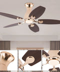 Ceiling Fan with Light Chandelier Modern Gold 5 Blades for Living Room, showcasing elegant gold finish and wooden blades.