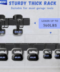 Heavy Duty 48 Inch Garage Tool Organizer Wall Mount With Anti Rust Finish Holds Up To 560 Lbs Easy Assembly displayed in garage