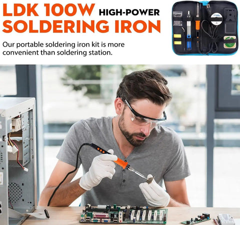 Man using Pro Grade 100W Digital Soldering Iron Kit With Rapid Heat Up To 480 C for electronics repair