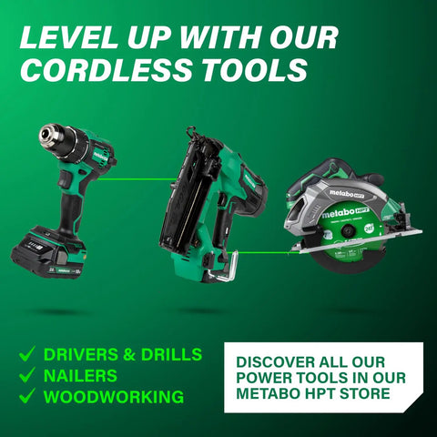 Powerhouse 36V Cordless Track Saw Kit With 6-1/2 Inch Blade, nailer, and drill displayed on green background