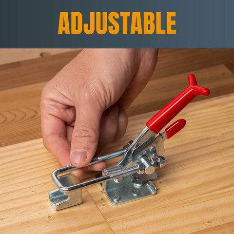 Two Pack Heavy Duty Toggle Clamps, 700 Lb Holding Capacity, Self Lock U Bolt With Anti Slip Handle, installed on wood surface