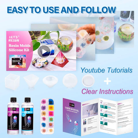 Epoxy Resin Art Kit With Silicone Molds, 16oz Resin, 12 Color Glitter, Dried Flowers, DIY Craft Set with user manual and tutorials