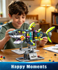Glow In The Dark Mechanical Shark Building Set With 747 Pieces Realistic Ocean Creature Model Kit Featuring Rotating Jaws And Fins Linkage Function And Display Stand STEM Toy Gift For Kids Teens And Adults, boy assembling shark model