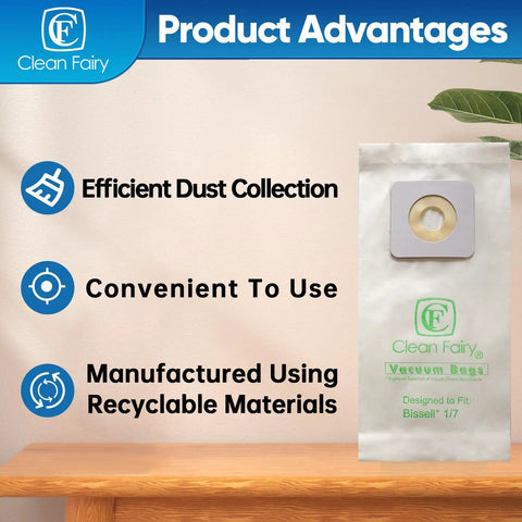 20 Pack Replacement Bags Fit PowerForce Upright Vacuums Style 1 and 7, Clean Fairy packaging with featured product advantages.