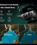 Close-up of 4K Drone With 8K Photos 3 Axis Gimbal Ultra Stable GPS Beeper Cruise Control 20000ft Transmission Under 249g No FAA