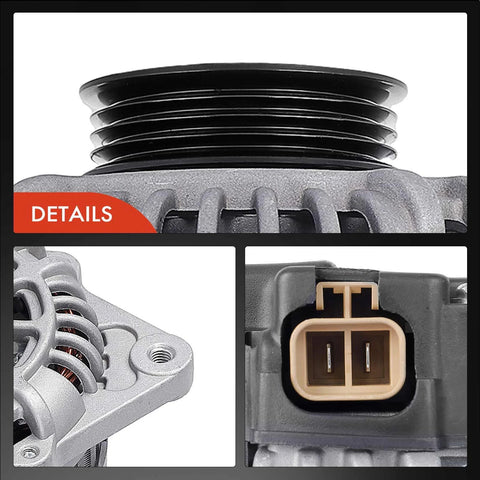 Close-up of Alternator For Kia Rio And Spectra Series 12V 80A With 4-Groove Pulley Clockwise Easy Plug-And-Play Replacement details