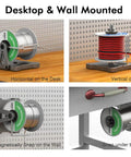 Heavy Duty Reel Stand Dispenser for Solder Wire Spools and Magnet Wire Rolls, aluminum desktop and wall mount holder variations.