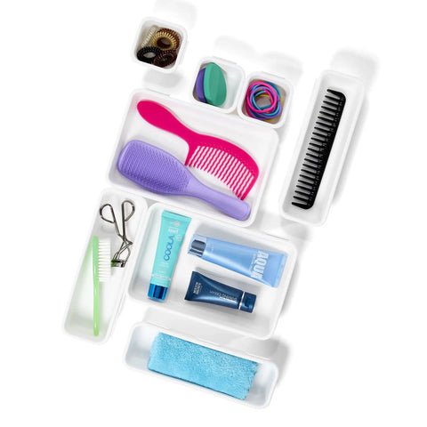 8 Piece Interlocking Bin Pack Drawer Organizer For Office, Kitchen, Tools And Bathroom Junk Drawer Essentials, organized bins