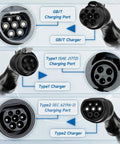 Heavy Duty Type Two Electric Vehicle Charging Cable Six Meters Long With Adjustable Amperage Up To Thirty Two Amps showcased with various charging ports.