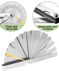 High Precision Guitar Feeler Gauge Set with dual scale stainless steel blades, clear markings, detachable design, and copper inserts