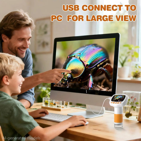 Kids Microscope 3 And Up 1000X Handheld Digiscope With 2 Inch IPS Display For Awesome Photo And Video Ultra Portable Science Toy For Home School Easy Single Button Start Great Gift For Curious Young Scientists connected to PC showing insect close-up