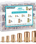 405 Piece Metric Rivet Nut Kit With M3 To M12 UNC Flat Head Nutserts For Metal Zinc Plated Carbon Steel Rivnuts In Durable Storage Case Ideal For Automotive Machinery And DIY Repairs