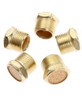 5 Pack Three Eighths Inch Brass Mufflers For Pneumatic Systems Air Silencers With Hex Sintered Bronze Filter And Male Thread NPT Fittings