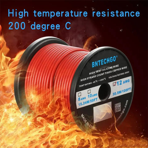 Red 12 Gauge Silicone Wire Spool, 100 Ft Flexible Stranded Tinned Copper Wire, reel with high temp resistance label