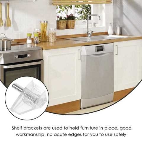100 Piece Shelf Support Pegs For Cabinets And Bookcases Durable Plastic Shelf Pegs shown in a modern kitchen setting