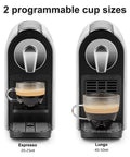 Front view of Home Espresso Pod Machine For NS Original Pods, showing espresso and lungo cup sizes.