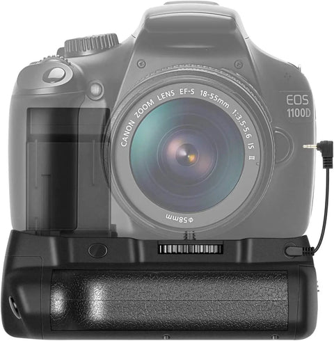 Battery Grip Kit For Canon EOS Rebel T3 T5 T6 1100D 1200D 1300D Digital Cameras with vertical grip attached to DSLR camera