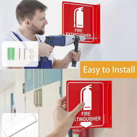 Two Pack 6x6 Acrylic Fire Extinguisher Sign With Down Arrow, UV Protected and Fade Resistant, Indoor Outdoor Use