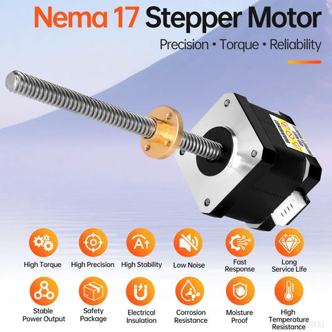 Nema 17 Stepper Motor With TR8x8 200mm Lead Screw T8 Thread 1.8 Degree Bipolar 2 Phase High Torque 0.44Nm 1.7A 4-wire connector