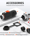 100 Amp Trolling Motor Plug And Receptacle Set With Fast Locking 2 Pin Circular Connector and accessories on white surface