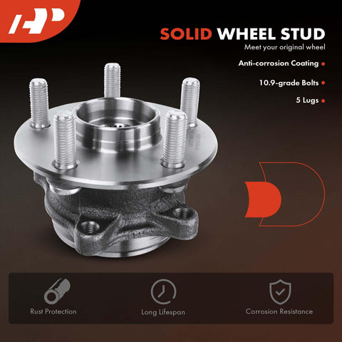 Two Front Wheel Bearing And Hub Assemblies For Toyota Prius 2010 2015 Prius Plug In 2013 2015 And Lexus CT200h 2011 2017 Four Bolt Mount Only Fits 4 Lug Models Ready To Roll close-up view showing anti-corrosion coating and 10.9-grade bolts