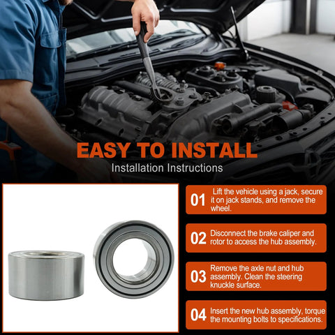 Mechanic installing 2 Pack Front Wheel Hub And Bearing Assembly 510055 For Hyundai Accent 2000 2017 Elantra 1996 2000 Tiburon 1997 2001 Kia Rio Rio5 2006 2011 WB000058 FW178 Bolt On Ready To Ride