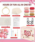 Punch Needle Coaster Kit 6 Pack For Beginners And Adults Easy DIY Embroidery Set With Patterns Tools Yarns Hoop Instructions And Coaster Holder In A Gift Box displayed with contents including yarns, tools, and instructions.