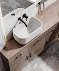 Bathroom vanity with 5 inch matte black square cabinet handles, 10 pack for kitchen cabinets, cupboards, drawers, and dressers.