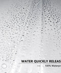 Close-up of Clear Extra Long Shower Curtain Liner 72 By 96 Inches Lightweight EVA 4G Plastic Bath Liner with water droplets
